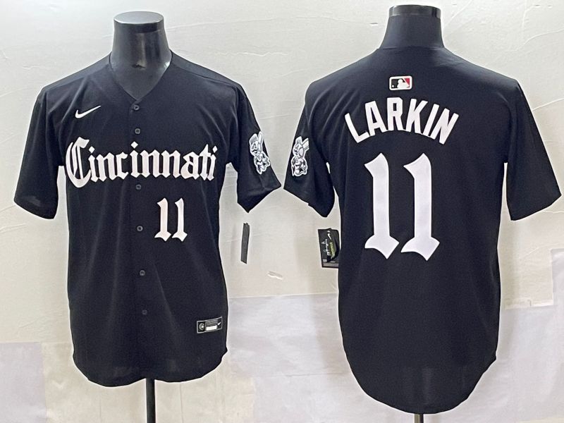 Men 2025 Cincinnati Reds #11 Larkin Black Five generations Joint Name Nike MLB Jersey style 11->cincinnati reds->MLB Jersey